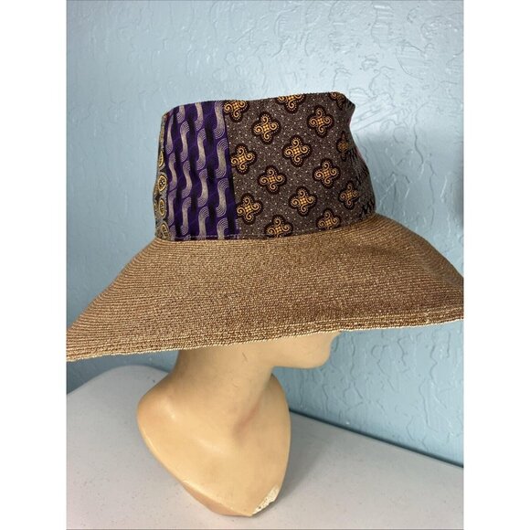 Albertus Swanepoel Open crown straw hat patchwork Fabric - Picture 2 of 5